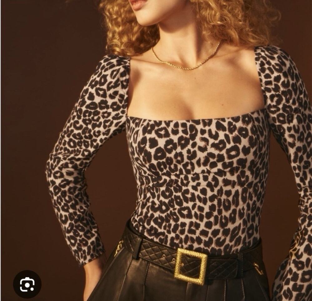 Reformation Leopard Print Square Neck Long Sleeve Demi Top - 2